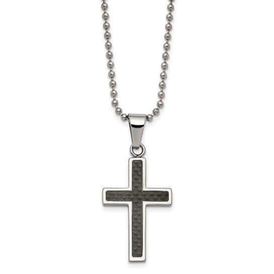 Christian Cross Necklace | Black Carbon Fiber