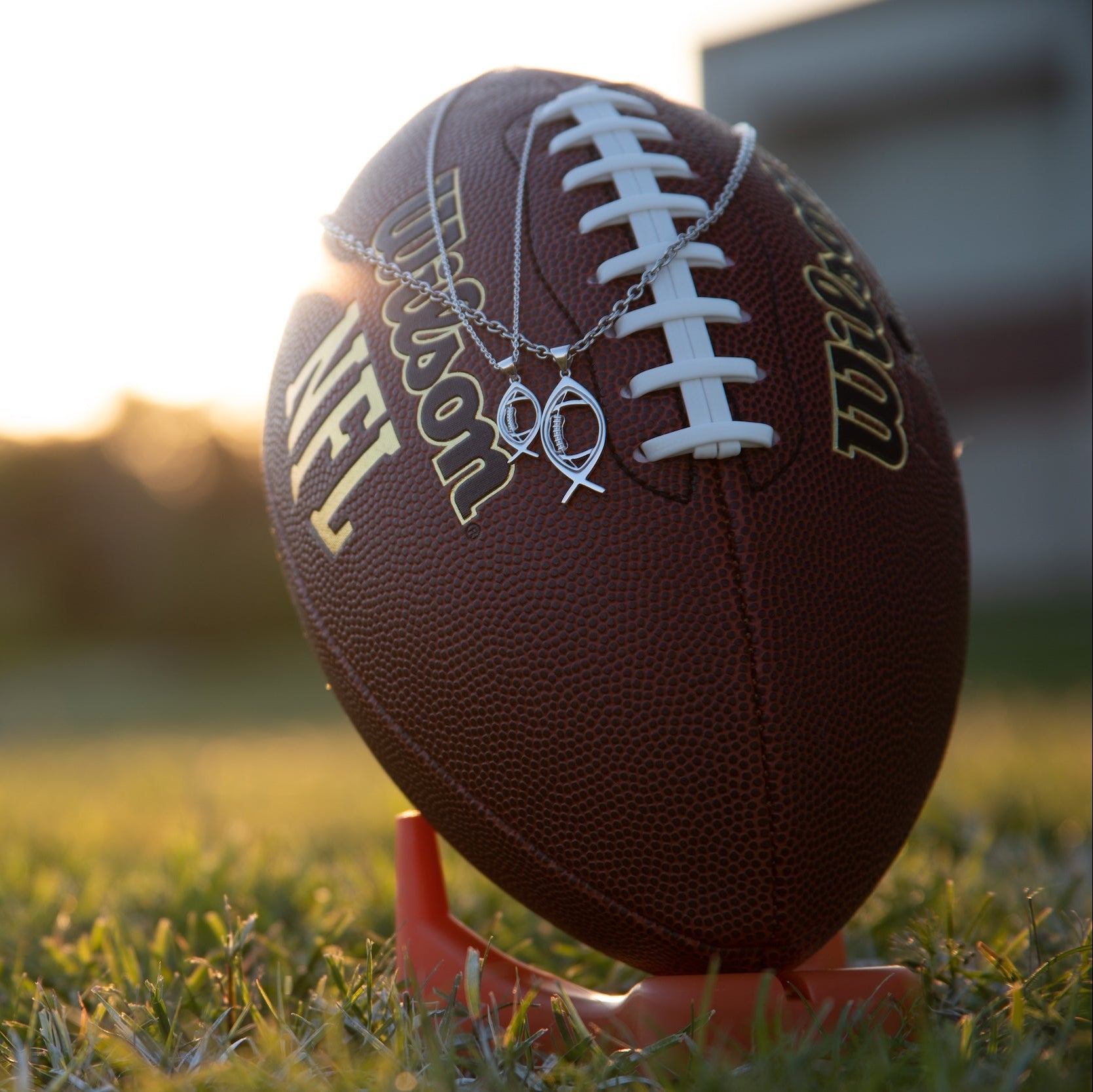 Ichthys Christian Football Necklace | All In Faith Jewelry Ichthys Football Pendant Made In Sterling Silver With Chain