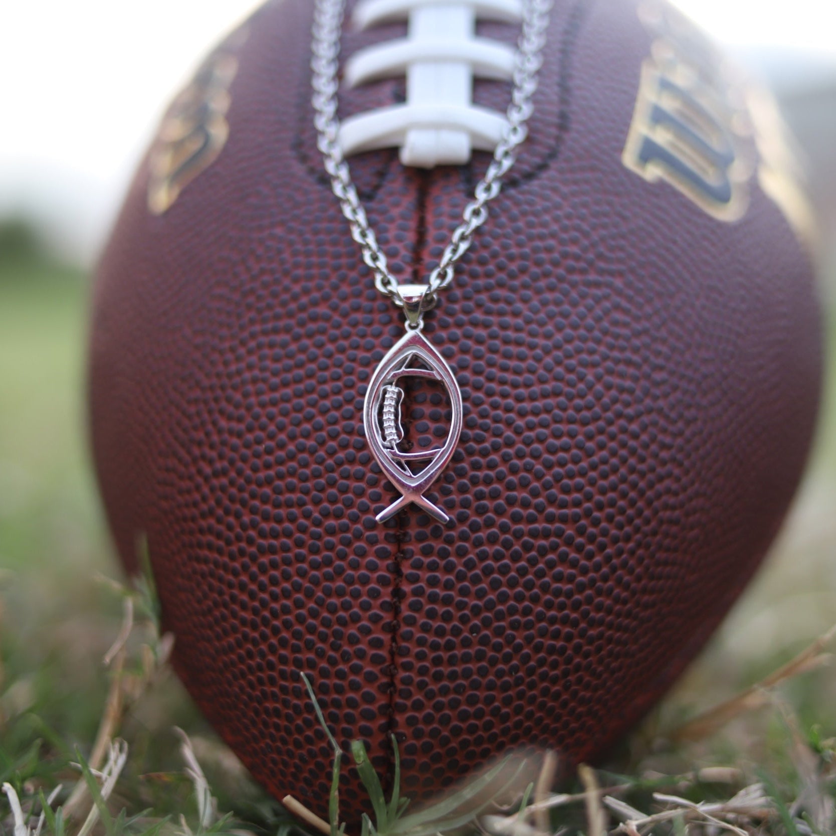 Ichthys Christian Football Necklace | All In Faith Jewelry Ichthys Football Pendant Made In Sterling Silver With Chain