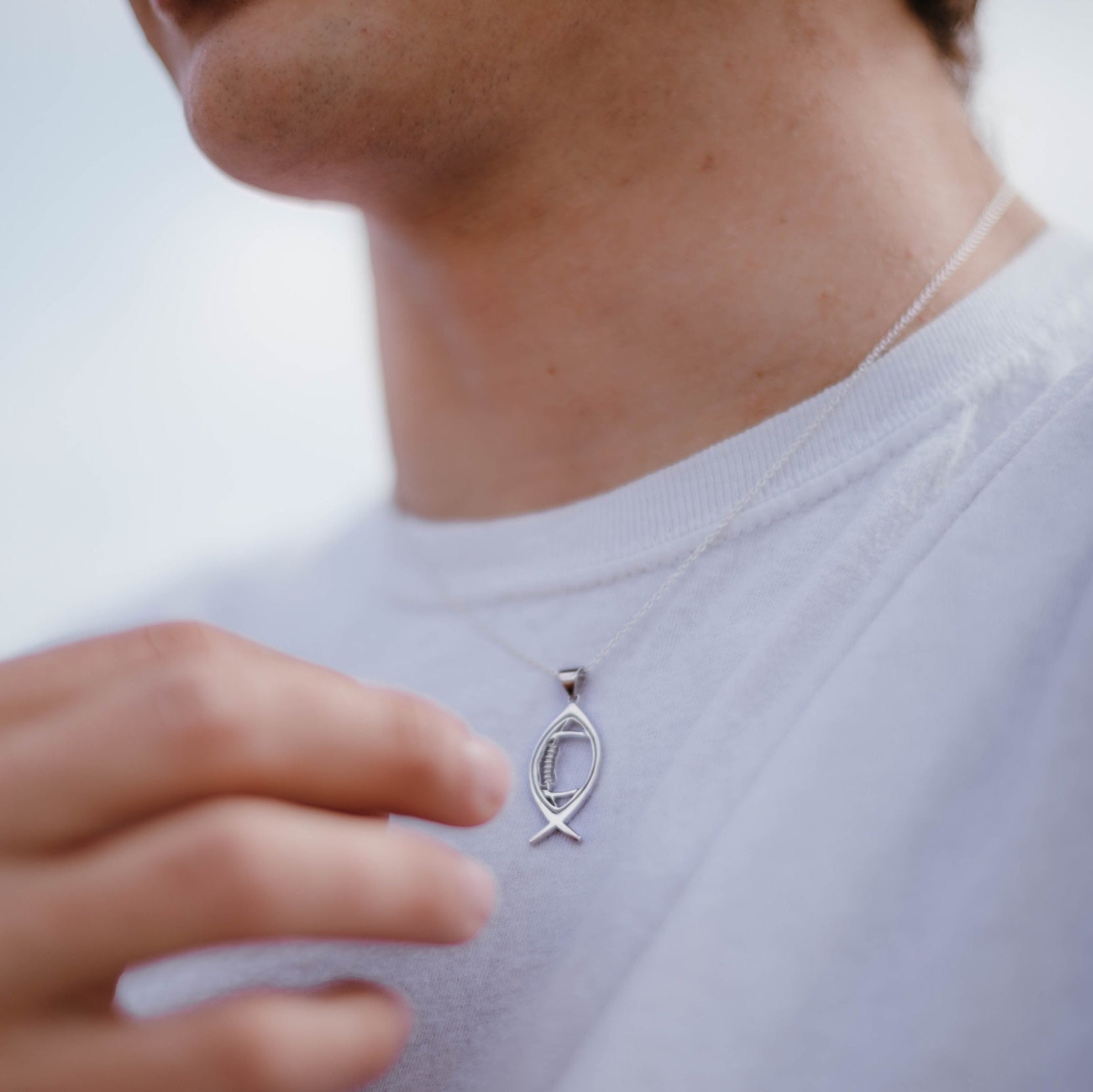 Ichthys Christian Football Necklace | All In Faith Jewelry Ichthys Football Pendant Made In Sterling Silver With Chain