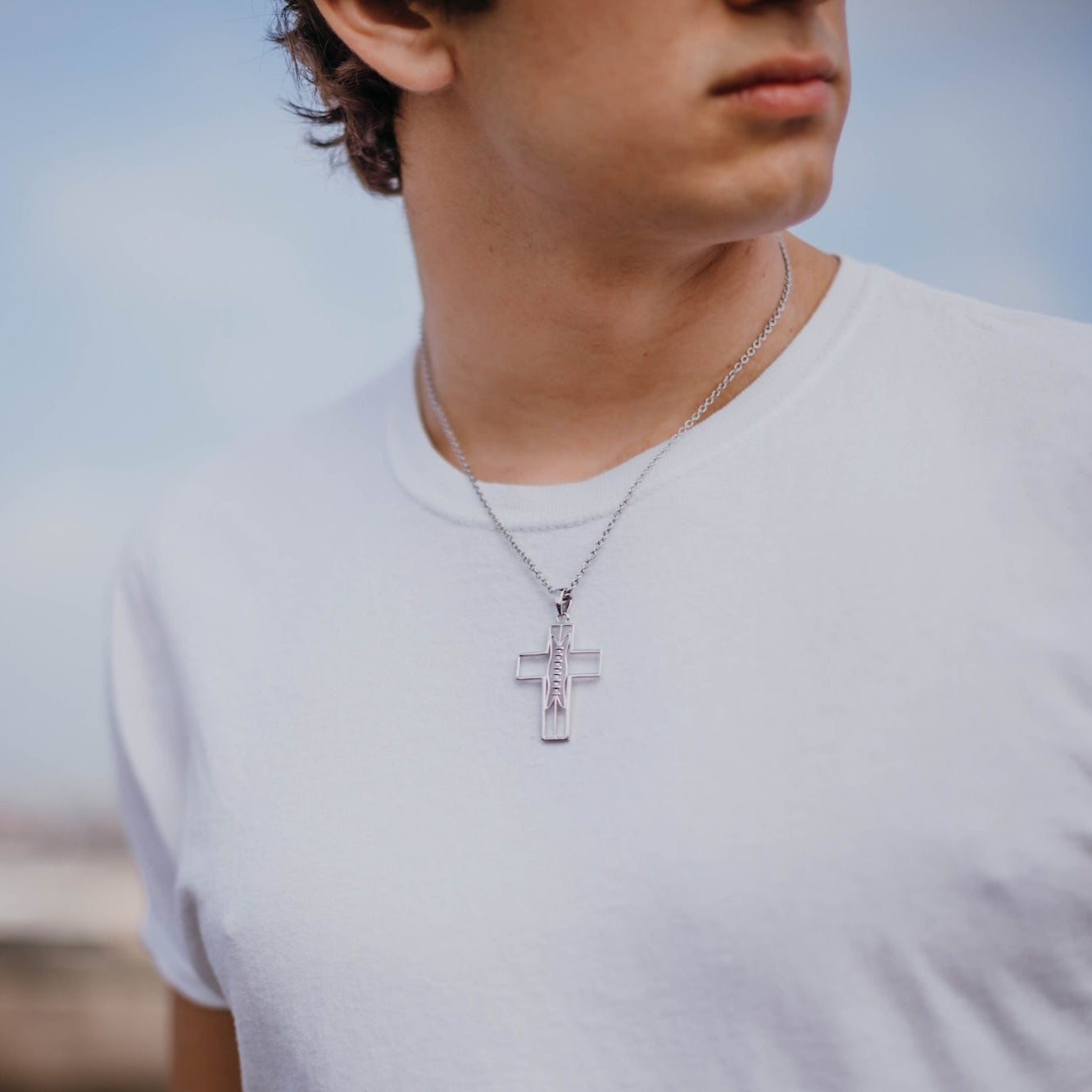 Christian Football Cross Necklace In Silver | All In Faith Gridiron Football Cross Pendant
