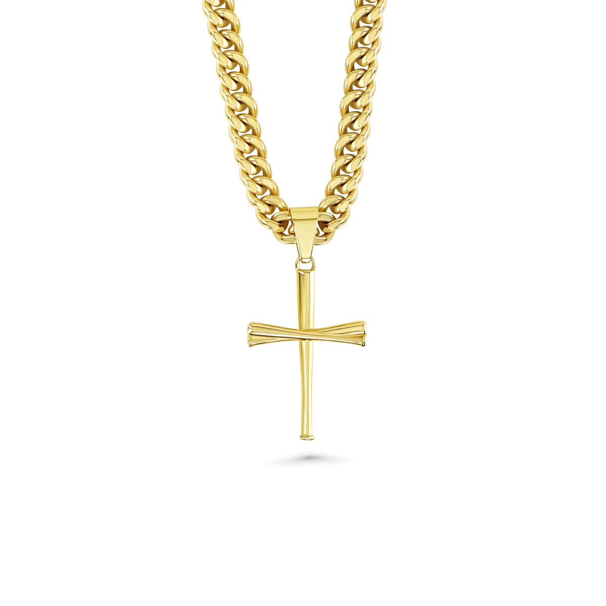 3.0 Baseball Bat Cross Necklace with Gold 8mm Cuban Link Chain