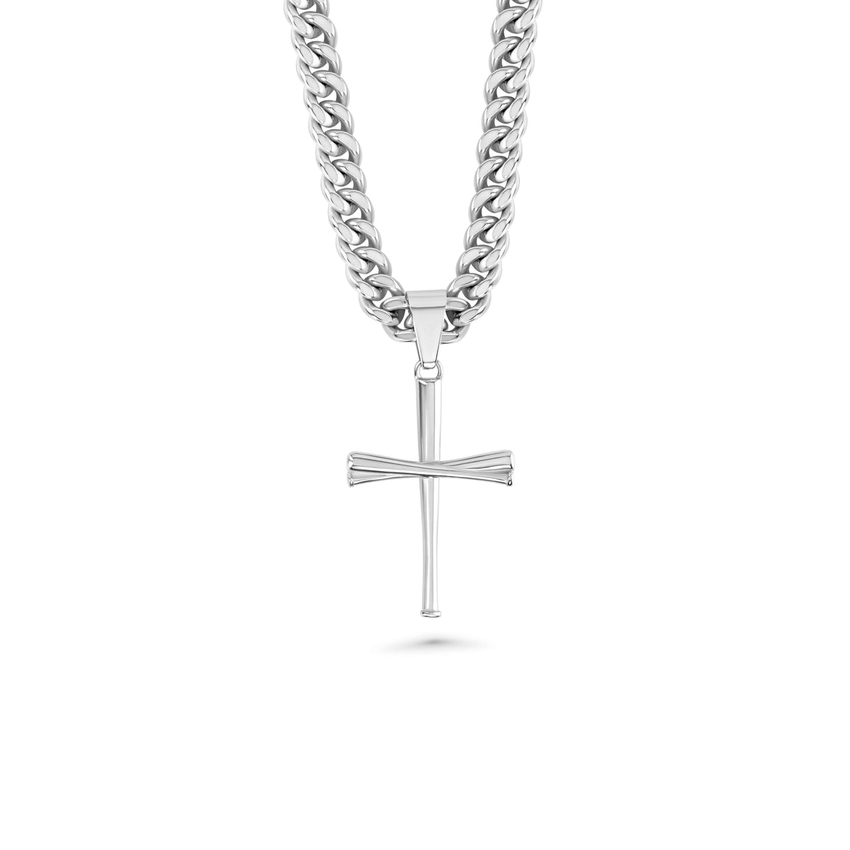 3.0 Baseball Bat Cross Necklace with Silver 8mm Cuban Link Chain