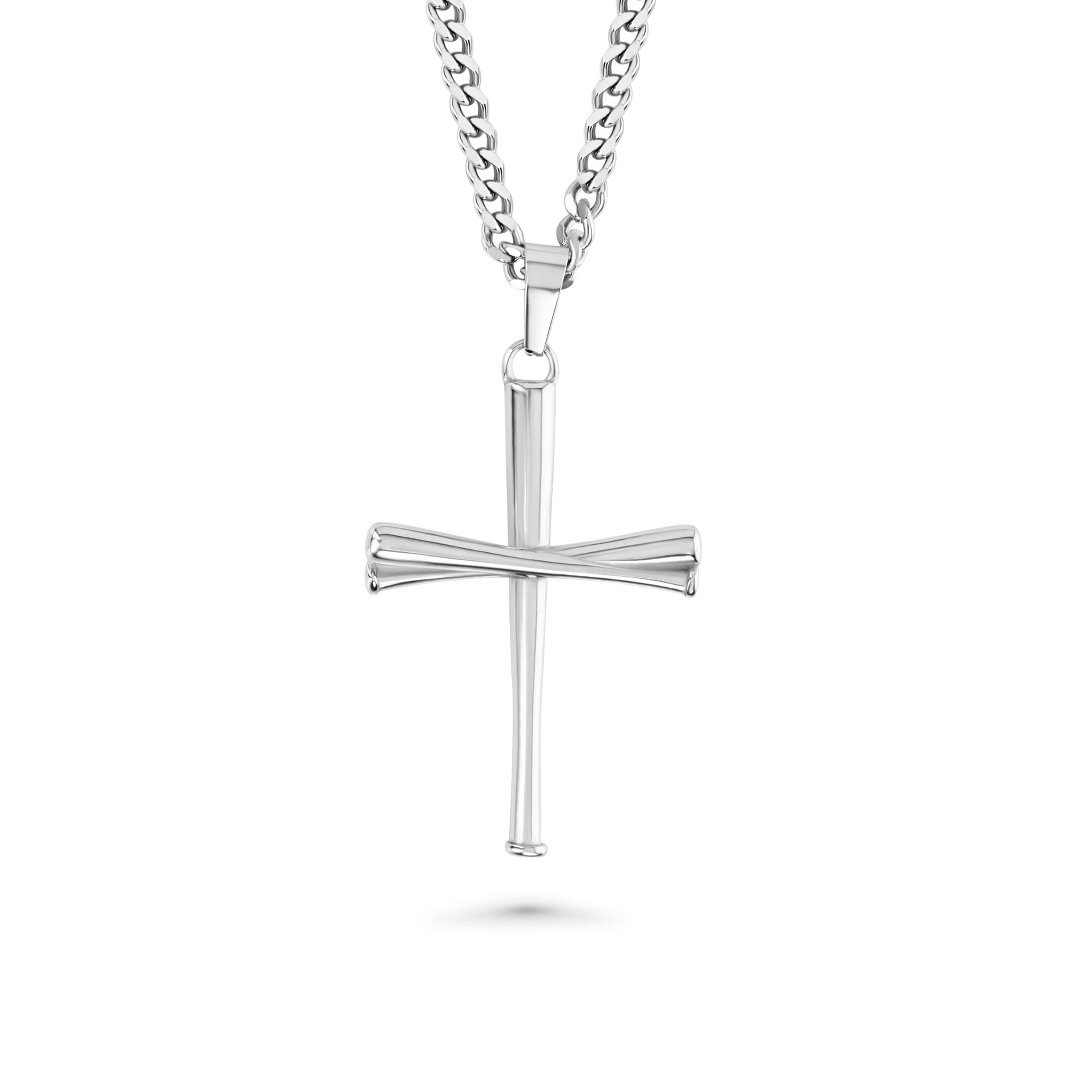 3.0 Baseball Bat Cross Necklace | Silver