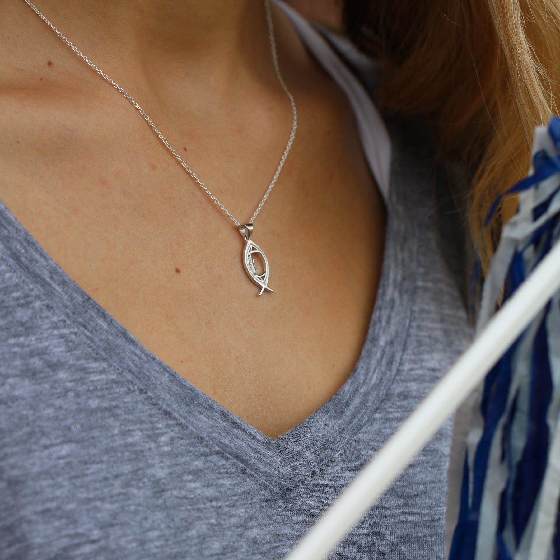 Mini Ichthys Football Necklace In Sterling Silver | All In Faith Christian Fish Football Pendant