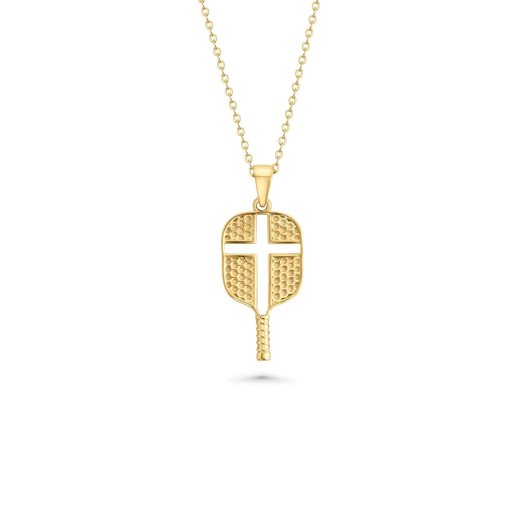 Christian Pickleball Paddle Necklace with Cross Cutout In Gold
