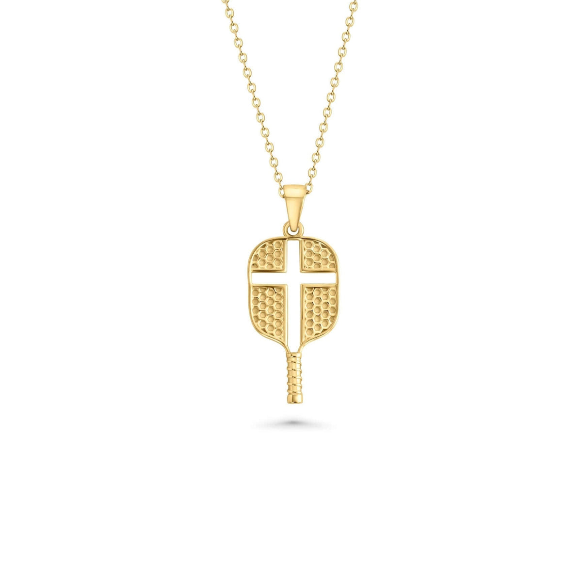 Christian Pickleball Paddle Necklace with Cross Cutout In Gold