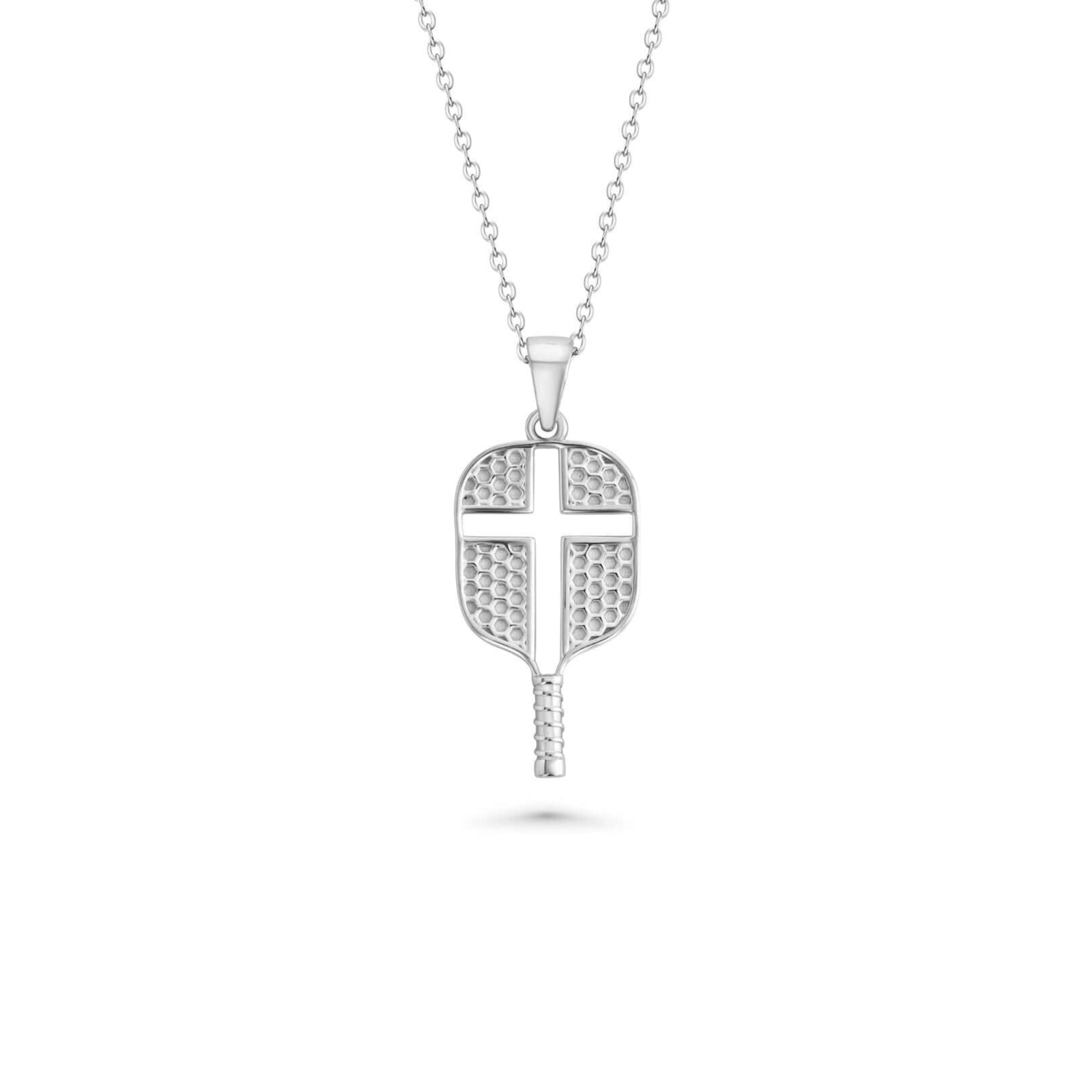 Christian Pickleball Paddle Necklace with Cross Cutout In Silver