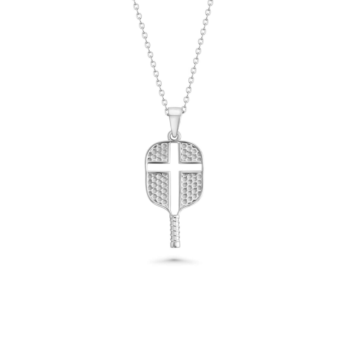 Christian Pickleball Paddle Necklace with Cross Cutout In Silver