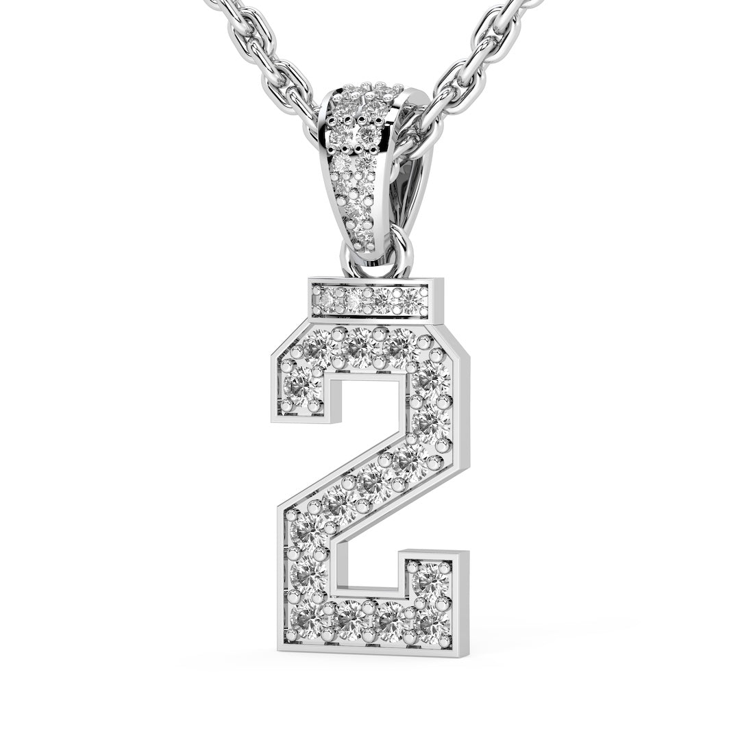 Diamond Studded Jersey Number Necklace Single Digit Sterling