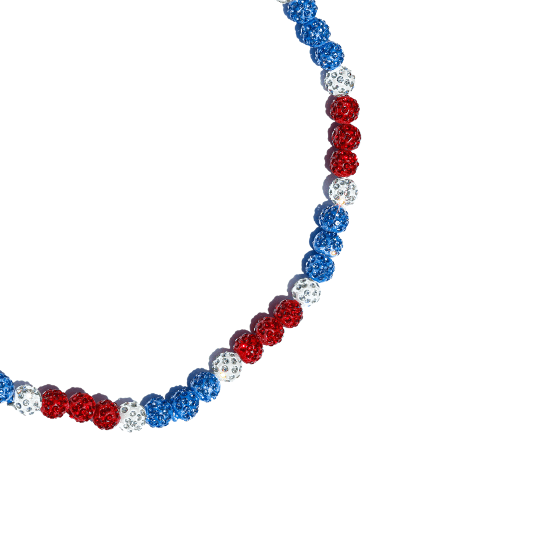 Red White & Blue Americano Iced Out Baseball Bead Necklace