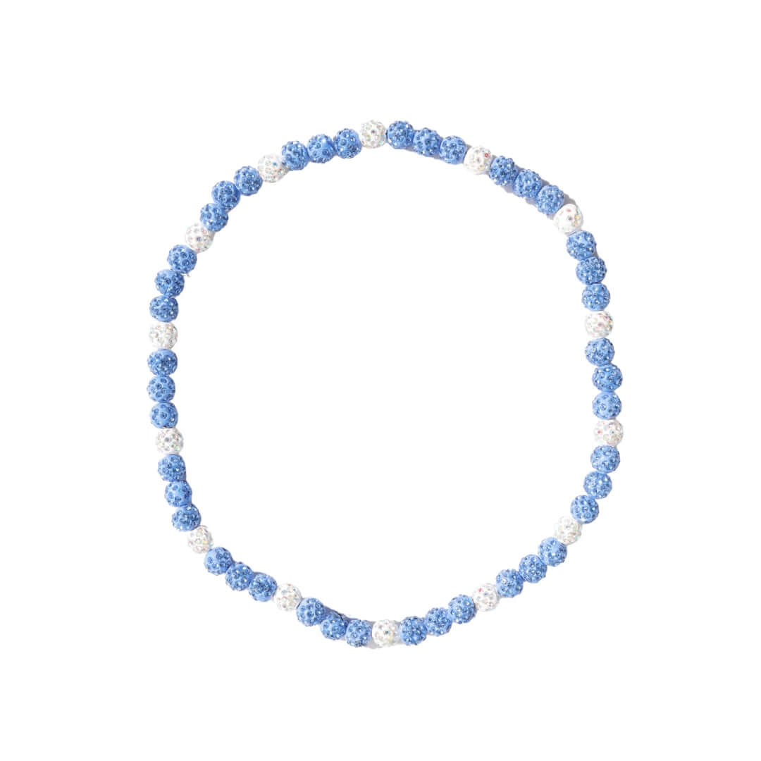 blue and white iced out baseball bead necklace