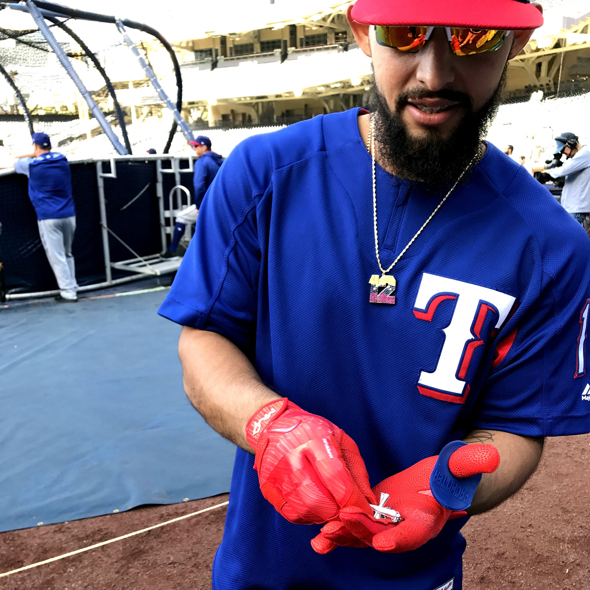 Rougned Odor Showing Off His Baseball Cross Pendant