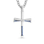 Silver baseball bat cross pendant with blue accents on a white background