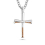 Silver baseball bat cross pendant on a chain against a white background with orange grips
