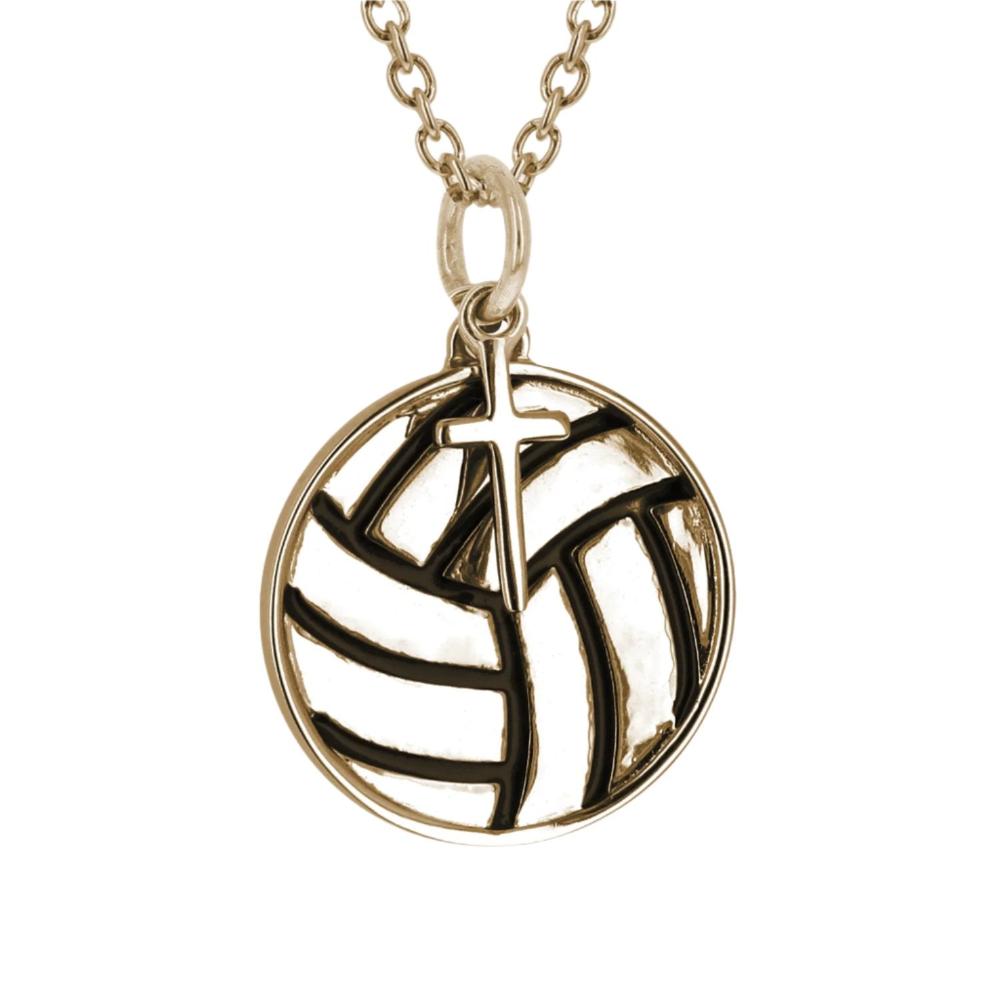 Volleyball Necklace w/ Dangle Cross Pendant | Yellow Gold