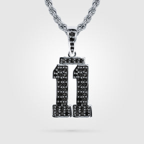 Black Diamond Jersey Number Necklace | White Gold Double Digit Diamond Studded Jersey Number Necklace