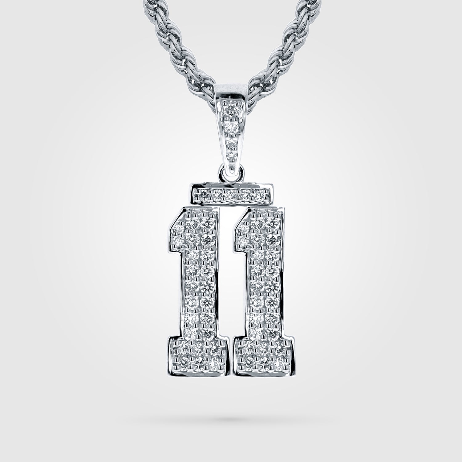 Diamond Jersey Number Necklace | White Gold Double Digit Diamond Studded Jersey Number Necklace