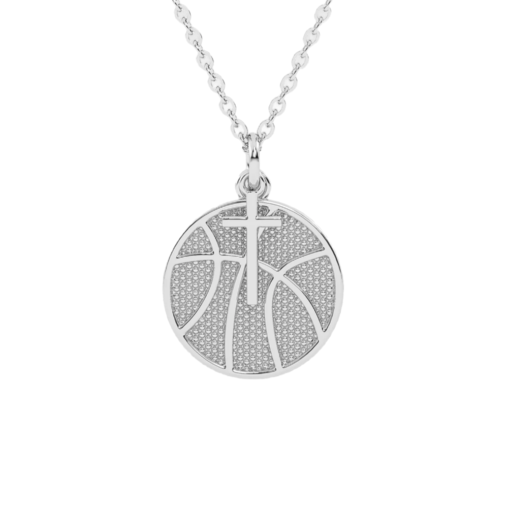 Sterling Mini Basketball Pendant with Dangle Cross