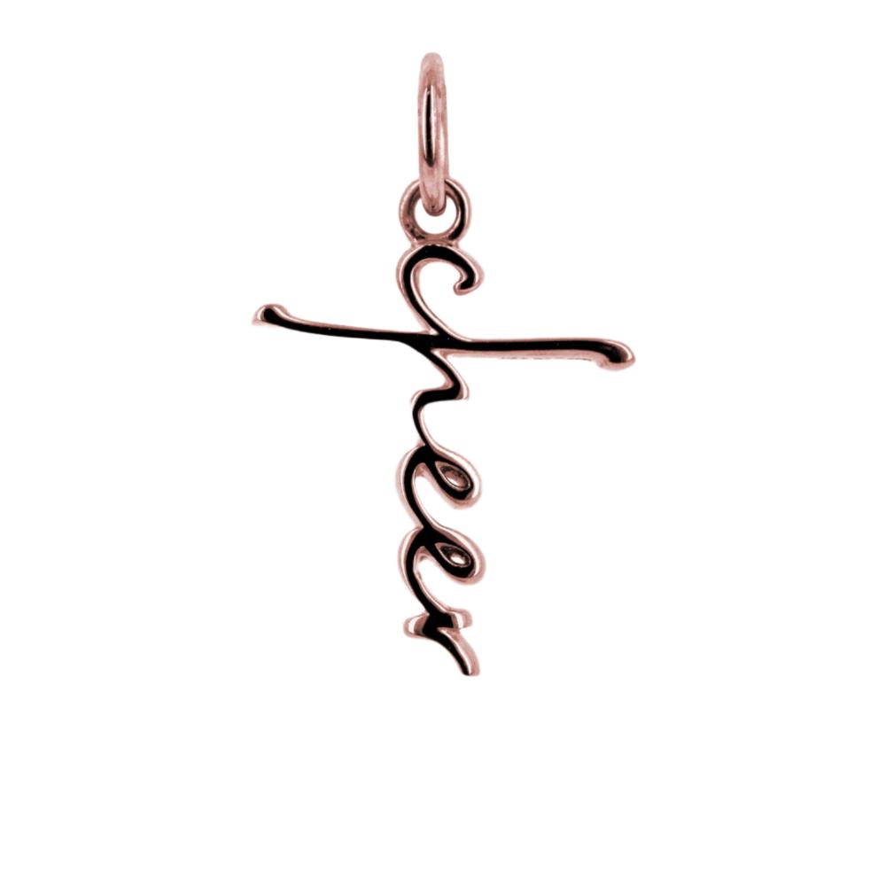 Gold Cheer Script Cross Bracelet Charm