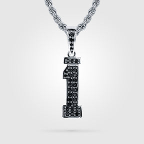 Black Diamond Studded Jersey Number Necklace | Sterling Silver | Diamond Number Necklace