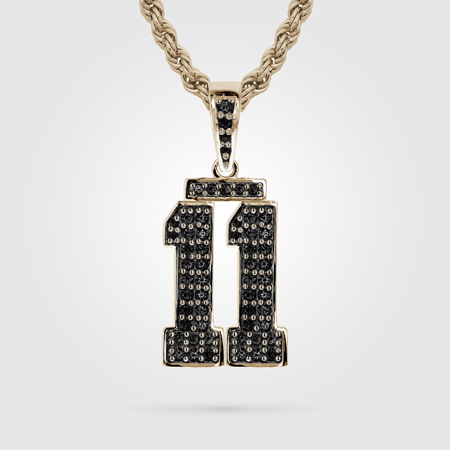 Black Diamond Jersey Number Necklace | Gold Double Digit Diamond Studded Jersey Number Necklace