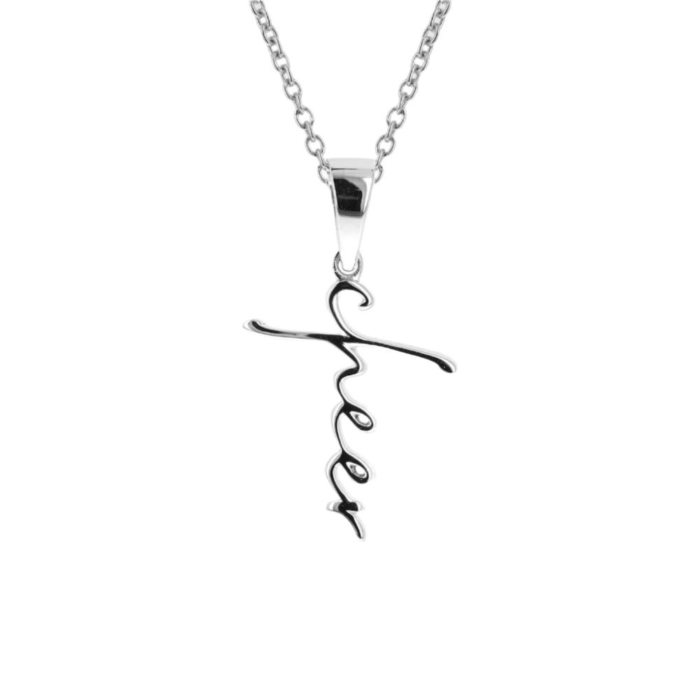 Sterling Mini Cheer Cross Script Necklace