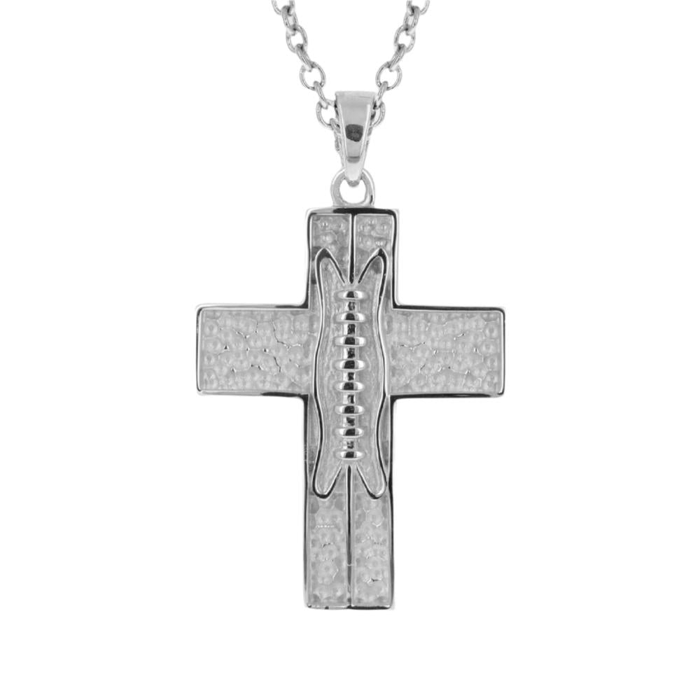 Extra Large Pigskin Football Cross Necklace | Sterling Silver | Football Cross Pendant | All In Faith