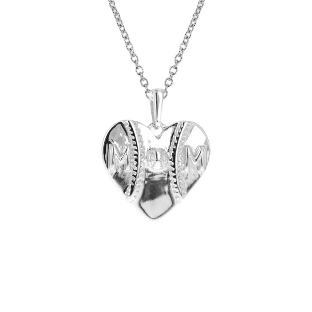 Sterling Mini Mom Heart Baseball Necklace