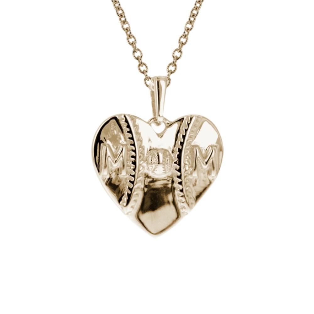 Gold Mini Mom Heart Baseball Necklace