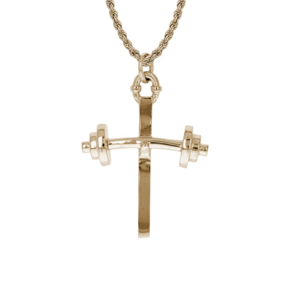 Weightlifting Barbell Cross Necklace | Gold