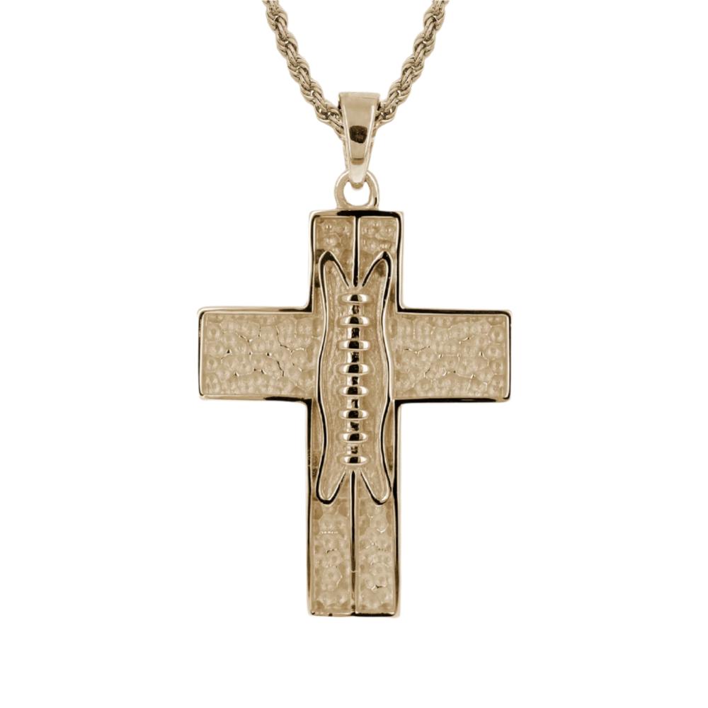 Extra Large Pigskin Football Cross  Necklace | Gold | Football Cross Pendant | All In Faith