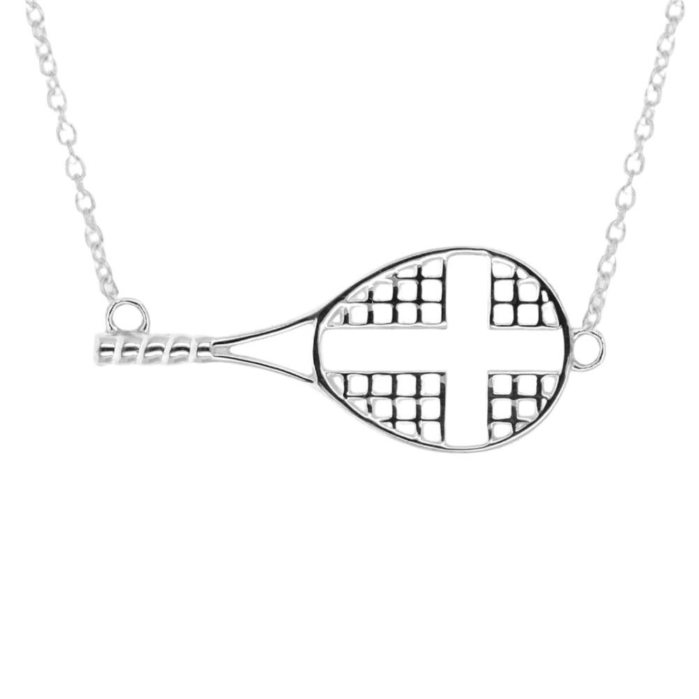 Sterling Mini Sideways Tennis Cross Necklace