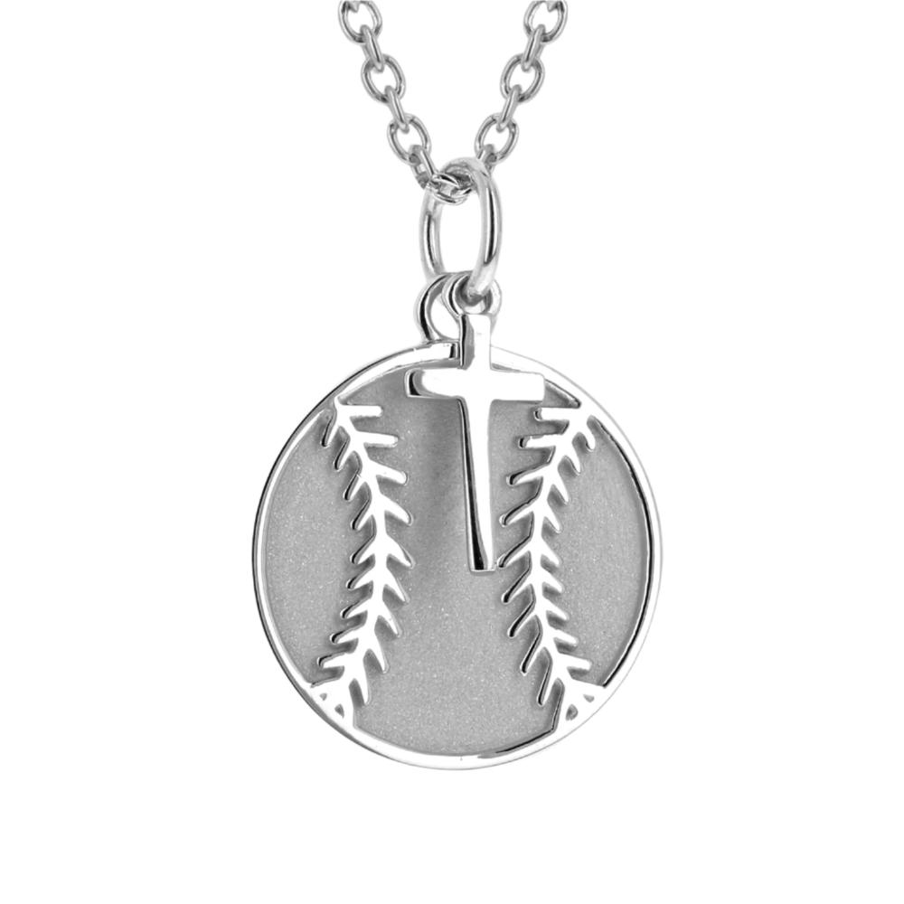 Sterling Mini Baseball Pendant With Dangle Cross