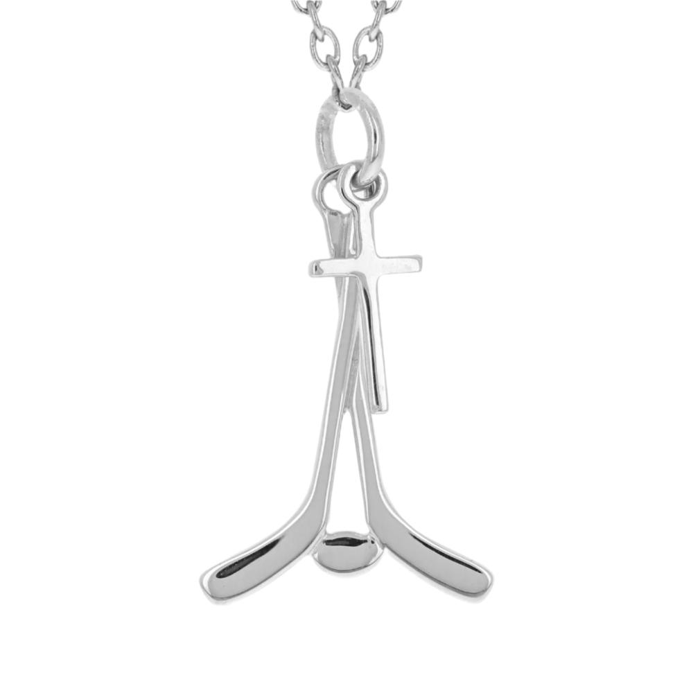 Gold Mini Hockey Pendant With Dangle Cross