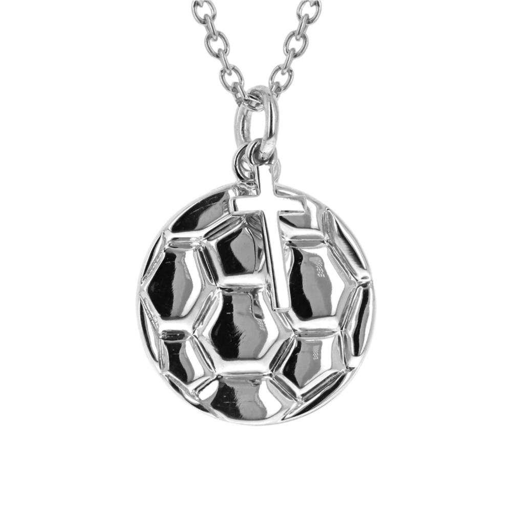 Sterling Mini Soccer Ball Pendant With Dangle Cross