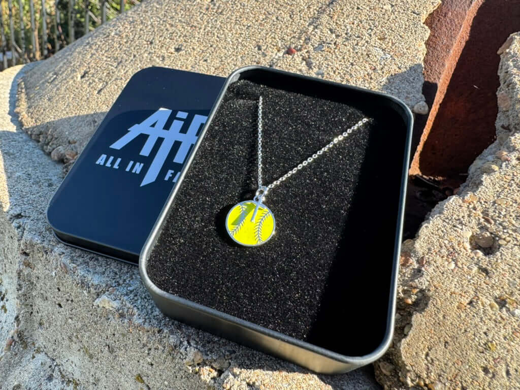 All In Faith Yellow Softball Necklace with Dangle Cross Pendant | Sterling Silver
