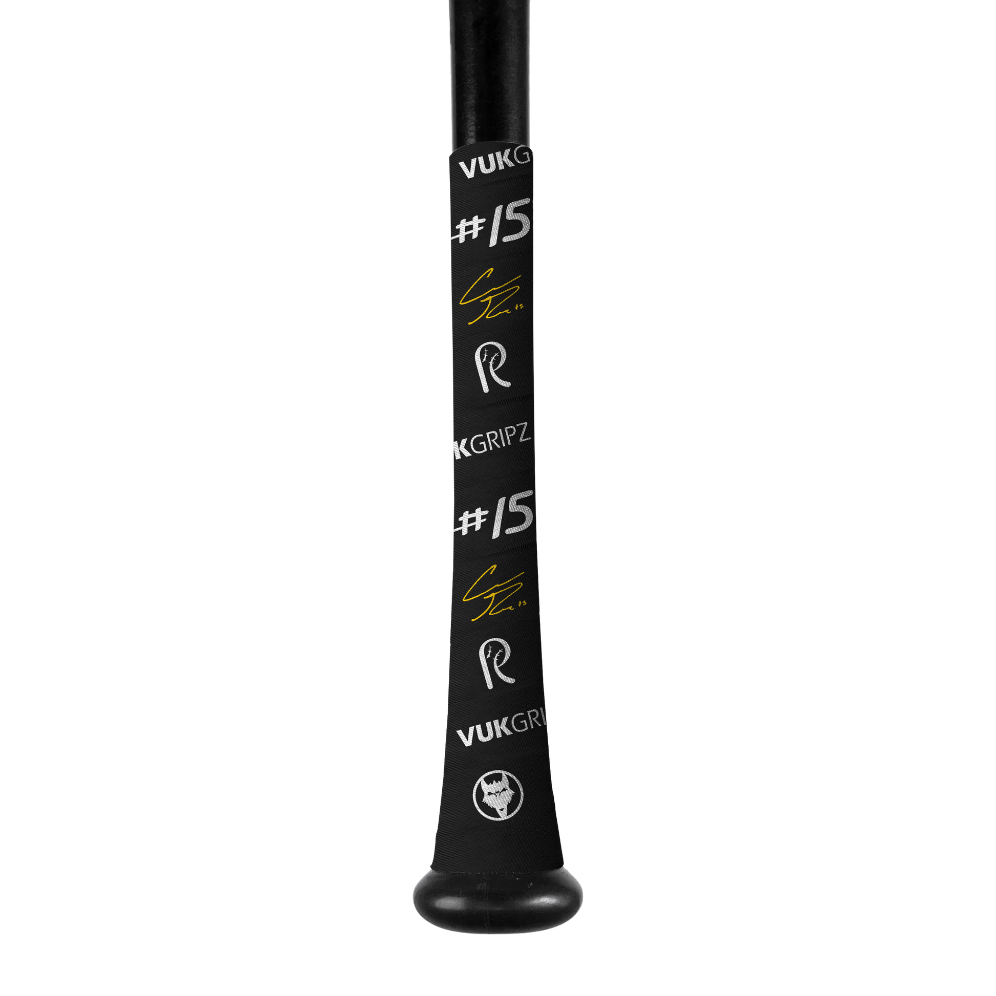 Coach RAC Signature Bat Grip Tape (Black) on a bat handle, featuring logos and designs for better grip and control.