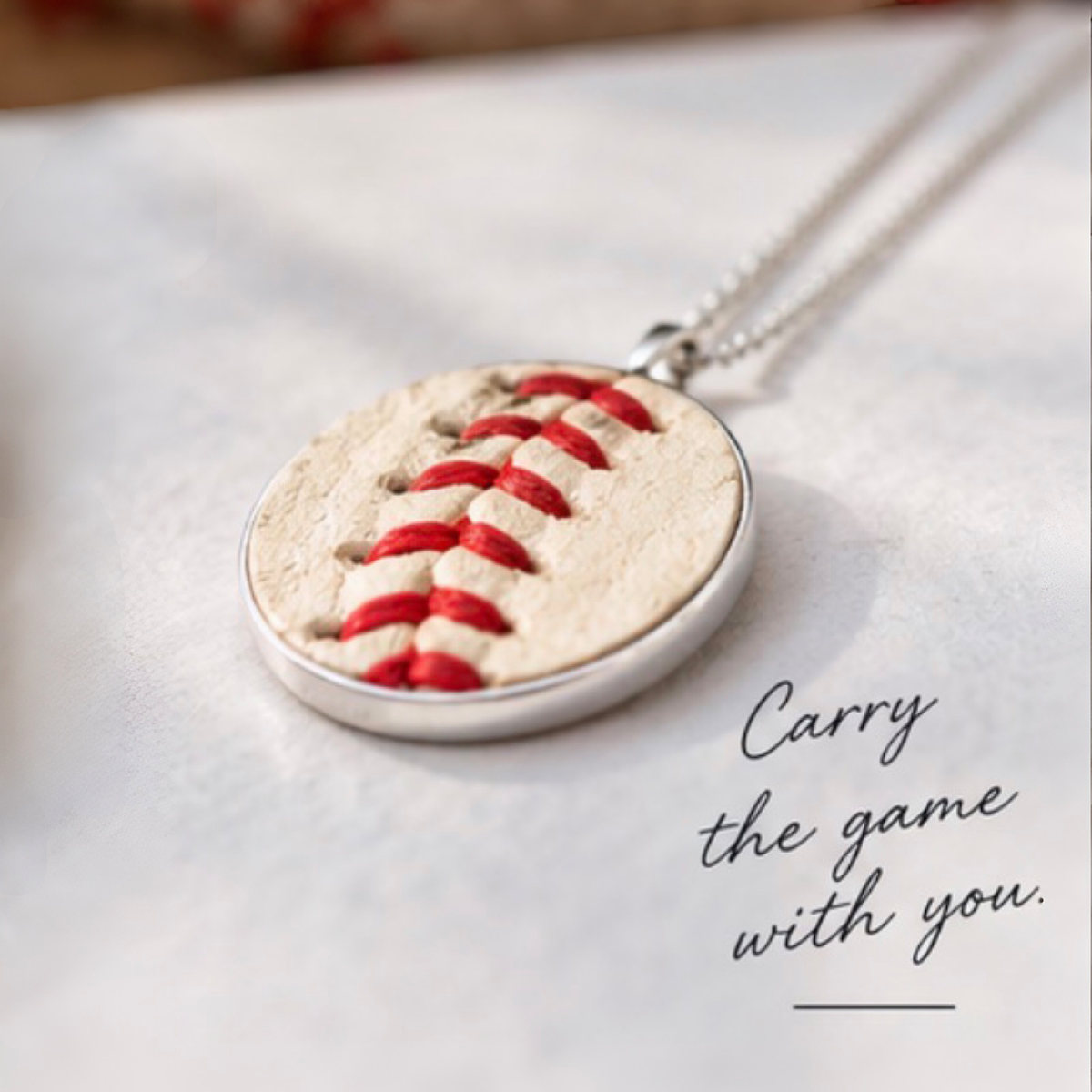 The Baseball Seams Company Baseball Seam Dainty Chain Pendant Necklace, product detail view
