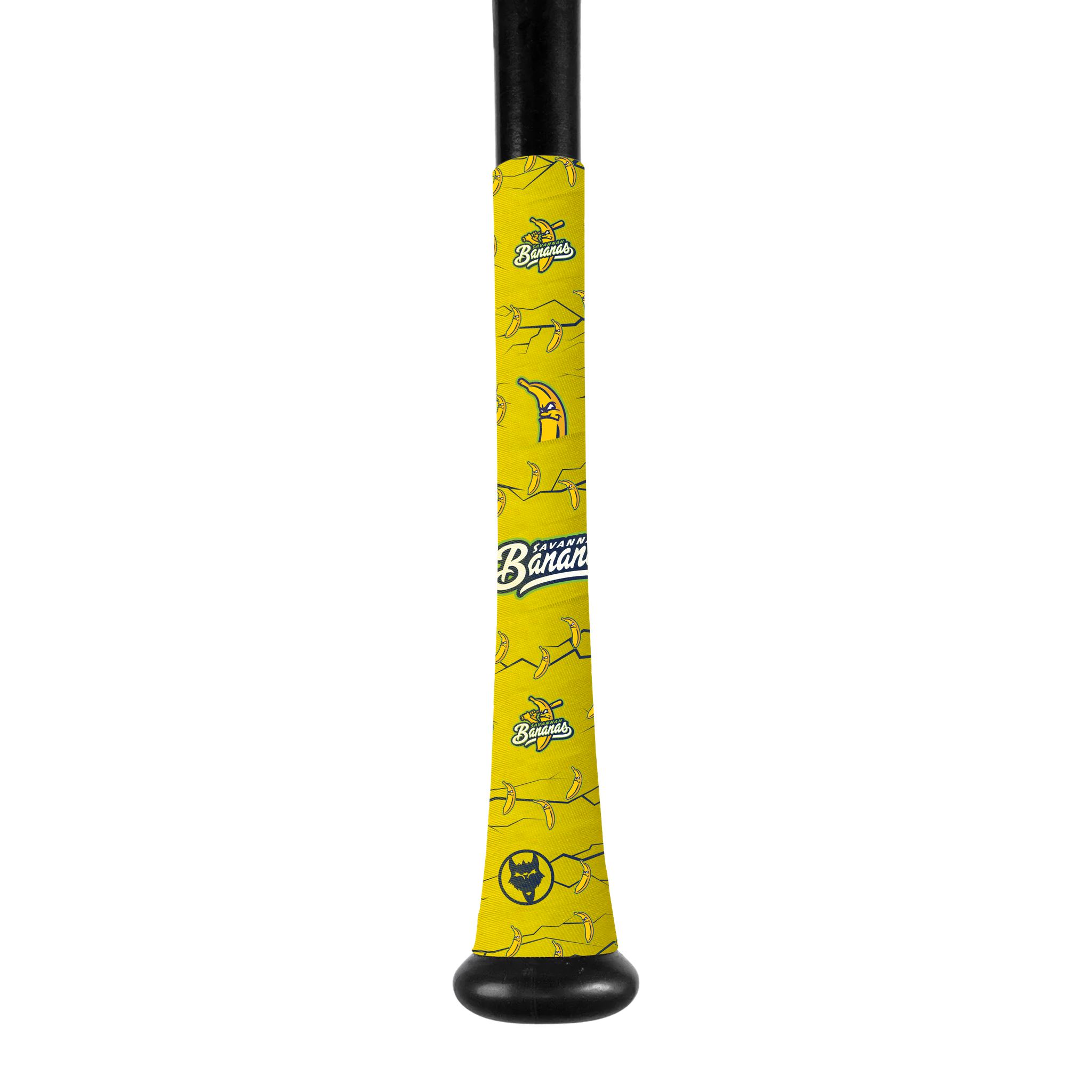 Savannah Bananas Bat Grip Collection featuring a vibrant yellow design with playful banana graphics.