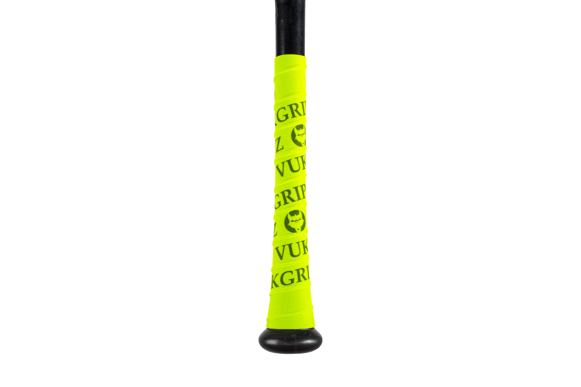 Legacy Bat Grip Tape on a black bat, showcasing its bright yellow color and textured grip for ultimate control.
