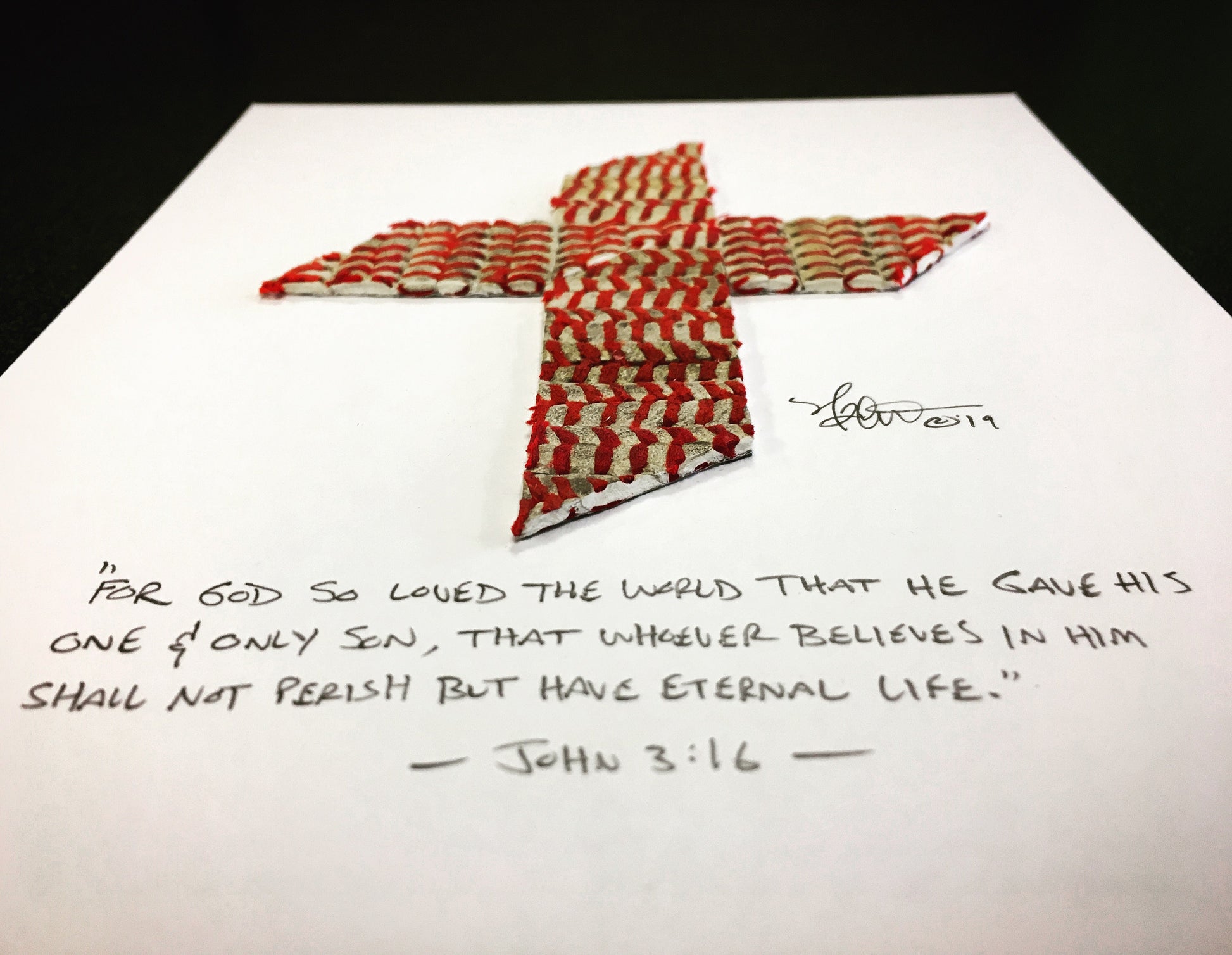 The Baseball Cross - Original Artwork Made from Actual Used Baseballs with Bible verse John 3:16.