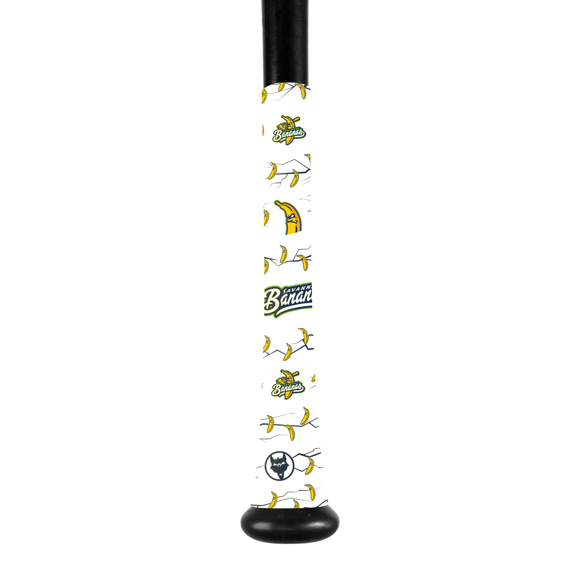Savannah Bananas Bat Grip Collection featuring vibrant banana designs and official branding.