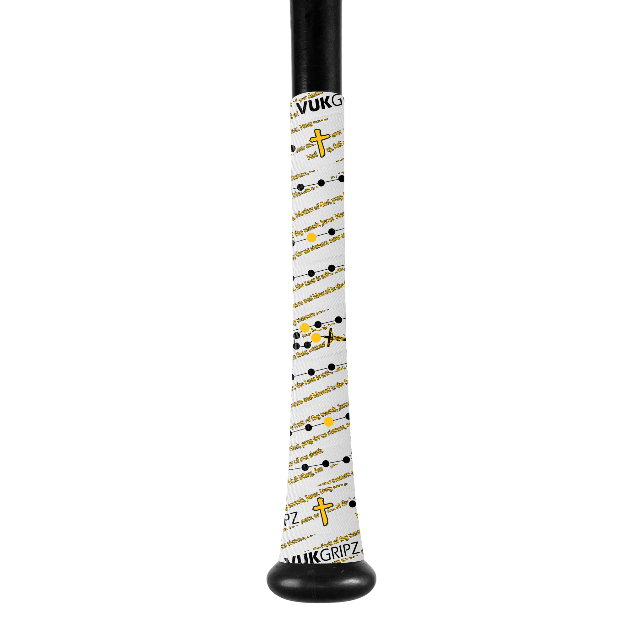Christian Faith Baseball Bat Grip Tape | VukGripz on a bat, showcasing its unique design and inspiring graphics.
