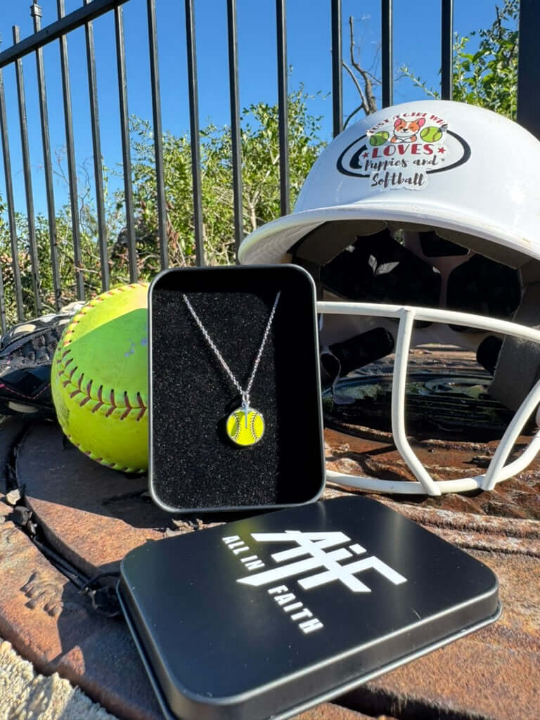 All In Faith Yellow Softball Necklace with Dangle Cross Pendant | Sterling Silver