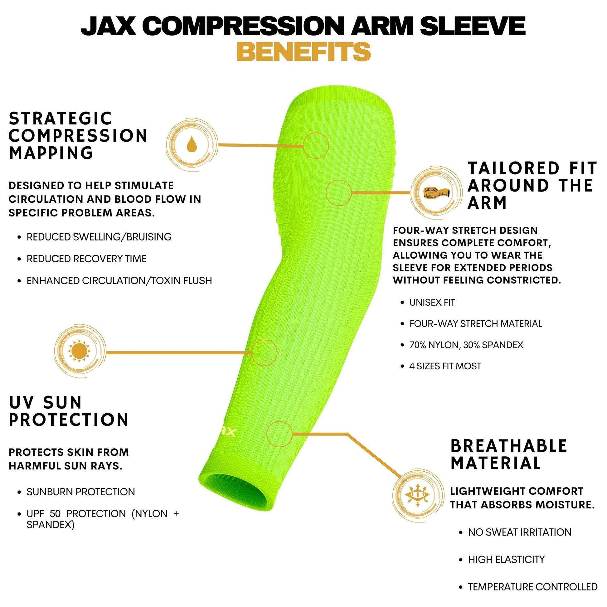 Jax Athletic Recovery Premium Arm Sleeve | Neon Green