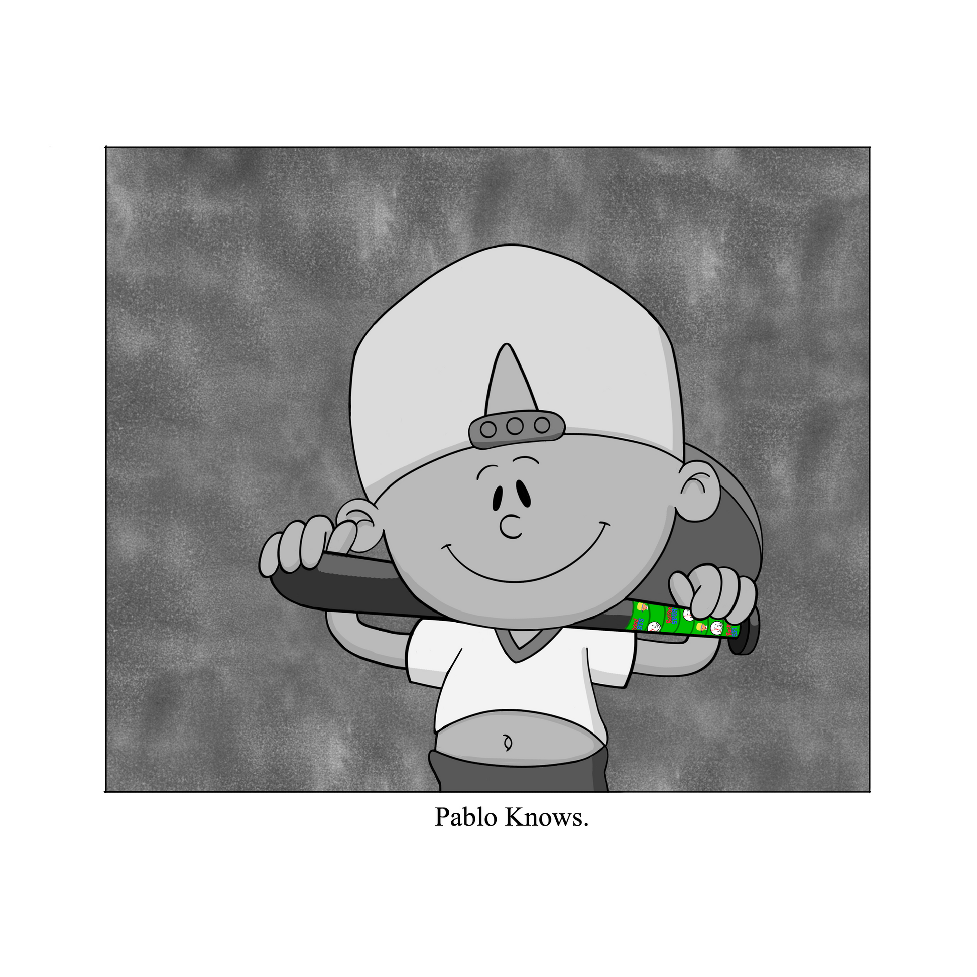 Pablo Sanchez Bat Grip Tape (Backyard Baseball) displayed by character smiling with a bat.