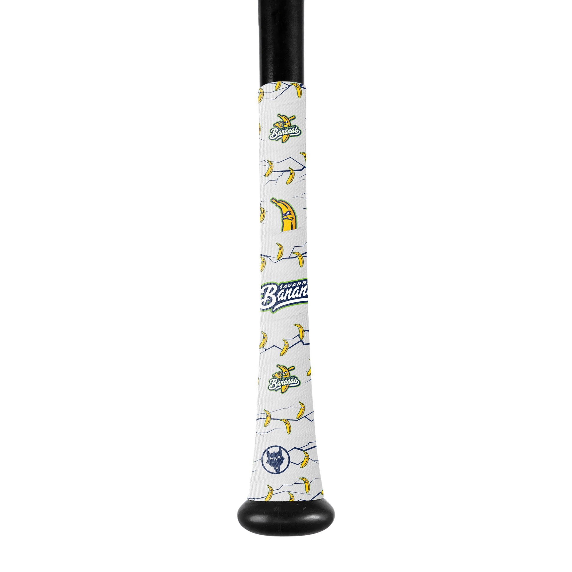 Savannah Bananas White Bat Grip Tape featuring banana design and logo, perfect for enhancing grip and performance.