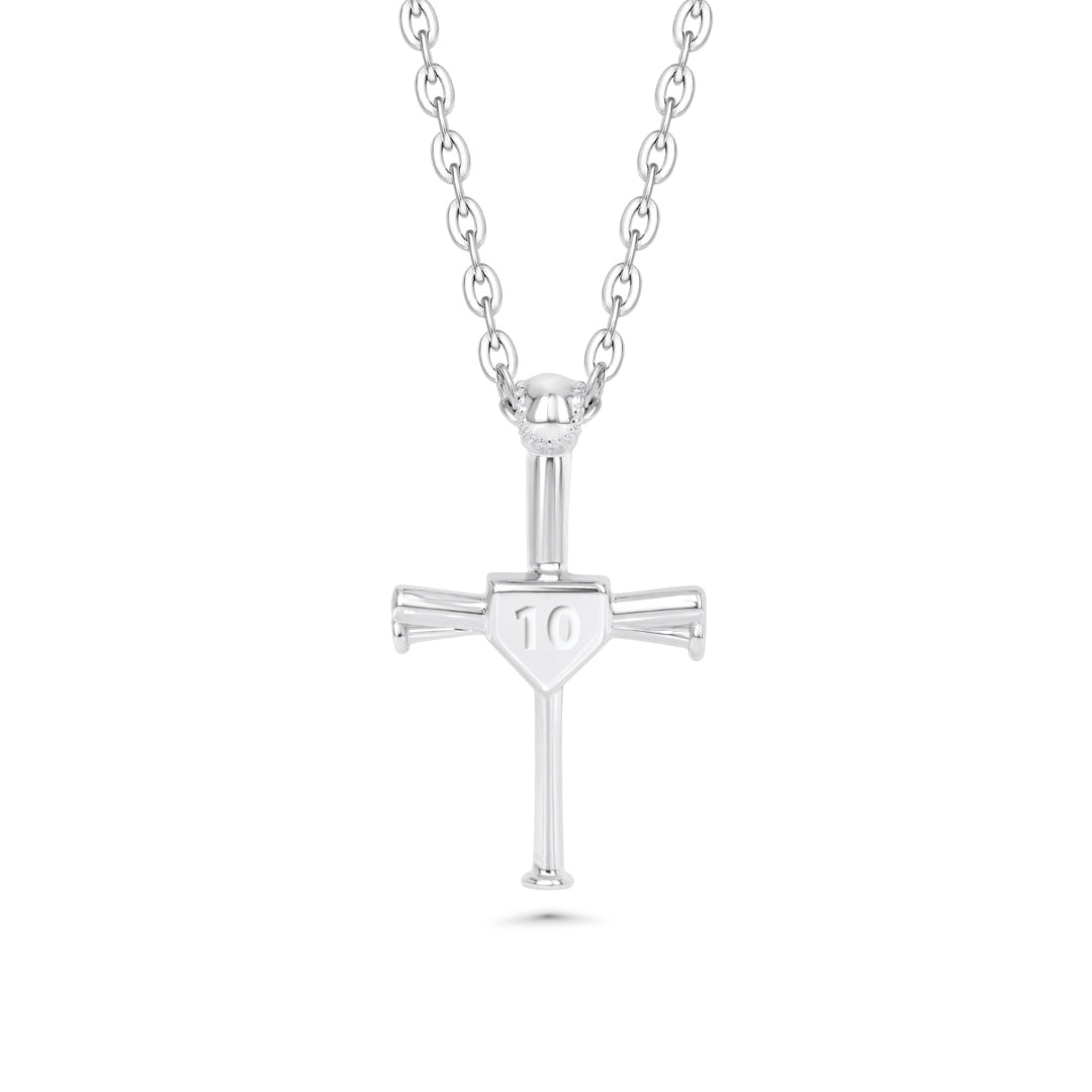 All in Faith 2.0 Customizable baseball cross sterling Silver cross pendant necklace with number 10 on a white background