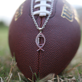 Ichthys Christian Football Necklace | All In Faith Jewelry Ichthys Football Pendant Made In Sterling Silver With Chain